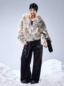 ROMWE EDITION Gray Ombre Polka Dot Faux Fur Hooded Cardigan - Multicolor - View 2