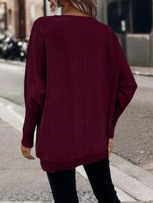 EMERY ROSE Fashionable Casual Versatile Loose Batwing Sleeve Scoop Neck Pullover Sweater For Women, Autumn/Winter - Burgundy - View 2