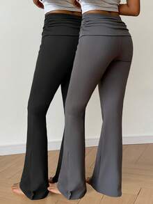 Flirla Women's Solid Color Ruched Waist Yoga Fabric Flare Leggings - Multicolor - View 2