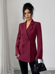 Elenzga Women's Elegant Asymmetric Double-Breasted Long Sleeve Blazer Jacket, Suitable For Casual, Commute, Vacation, Afternoon Tea, Christmas, And Formal Party, Solid Color