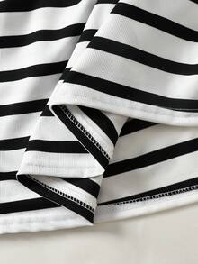 Maija Kids Maija Kids Váy dài tay vải kẻ sọc thường ngày cho bé gái - Đen và trắng - Xem 8