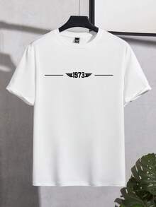 Manfinity Homme 男士休闲数字印花短袖T恤，夏季 - 白色 - 查看 3