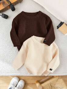 SHEIN 2件套男婴宽松休闲舒适圆领套头毛衣 - 彩色 - 查看 3