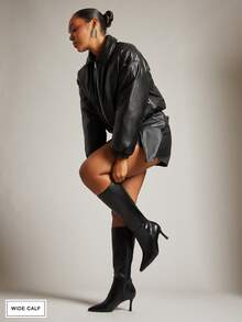 SHUZIA Giày bốt cao đến bắp chân, đế rộng, thoải mái, có khóa kéo, cơ bản, dễ mang hàng ngày dành cho nữ - màu đen - Xem 3