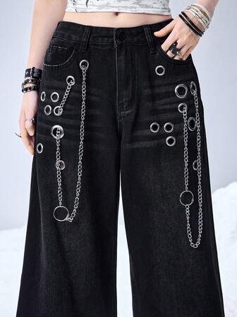Grunge Punk Kpop Punk Street Chic Chain Decor Wide Leg Pants