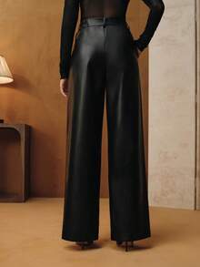 Anewsta 女士宽松时尚新款高品质柔软皮革阔腿裤