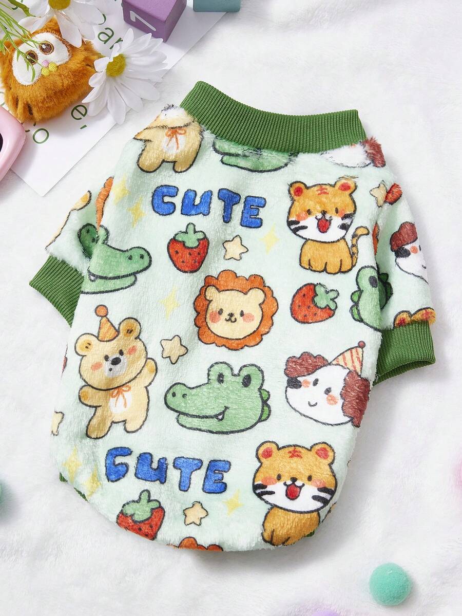 PETSIN 1件动物法兰绒宠物服，加厚绿色法兰绒保暖宠物服装 - 綠色 - 查看 1