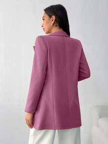 EURMUSE LAPEL COLLAR BODY POCKET FABRIC BUTTON BLAZER - Rusty Rose - View 2