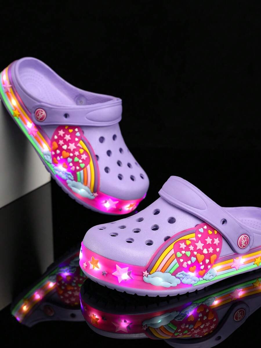 Sandalias chanclas luz LED de verano invierno niña comodos para deporte navidad y playa diseño corazon - Lila Púrpura - Ver 1