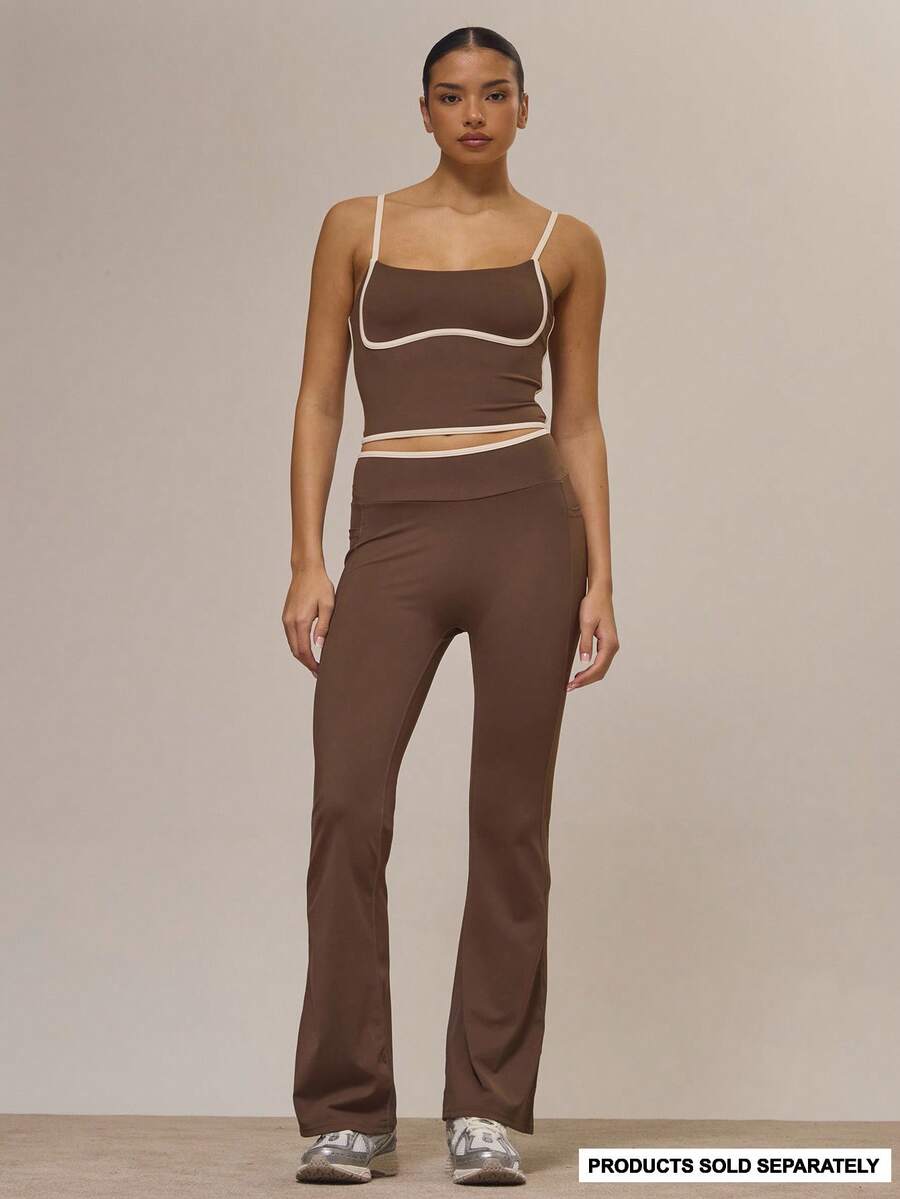 Musera Sport Pantaloni de yoga evazați, cu corp contrastant, doar în partea de jos, sporturi active, antrenament, drăguț vârtej de scorțișoară - Multicolor - Vizualizare 1