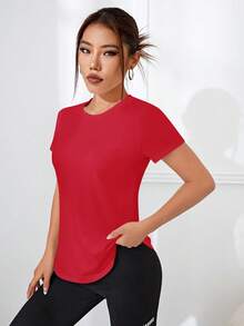 Easithlete Easithlete 女士夏季休闲网眼拼接镂空短袖运动T恤 - 酒紅色 - 查看 3