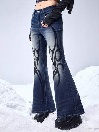 Grunge Punk Jeans da donna vita bassa stile retrò Y2K con effetto vissuto