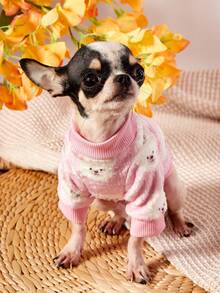 PETSIN 1 White Teddy Bear Flannel Pet Thick Pink Flannel Warm Pet Clothing