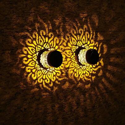 太阳能曼陀罗铁艺壁灯，暖光LED灯，防水，适用于庭院、草坪、公园