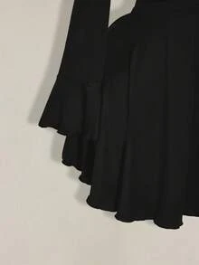 SHEIN ICON 大码复古深色Y2K朋克风连帽褶裥前腰A字连衣裙 - 黑色 - 查看 8