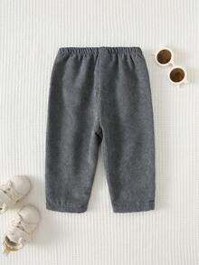 Cozy Pixies Baby Boy Elastic Waist Pants With Decorative Ribbon, Versatile & Comfortable - Grey - View 2