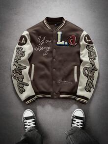 PAVTROS Men's Patchwork Baseball Jacket Custom Jacket Graphic Jackets Letter Men Jacket Designer Jacket - Khaki - View 5