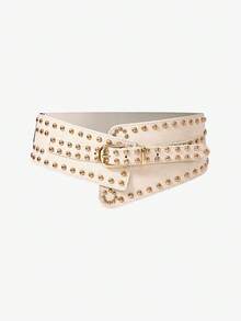 MUSERA Embellished Studded PU Belt Edgy Fun For Festival - White - View 3