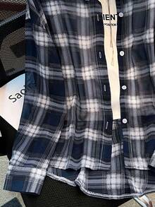 INAWLY Camisa ligera y holgada a cuadros para mujer, protección solar de moda, primavera/verano - Azul - Ver 5