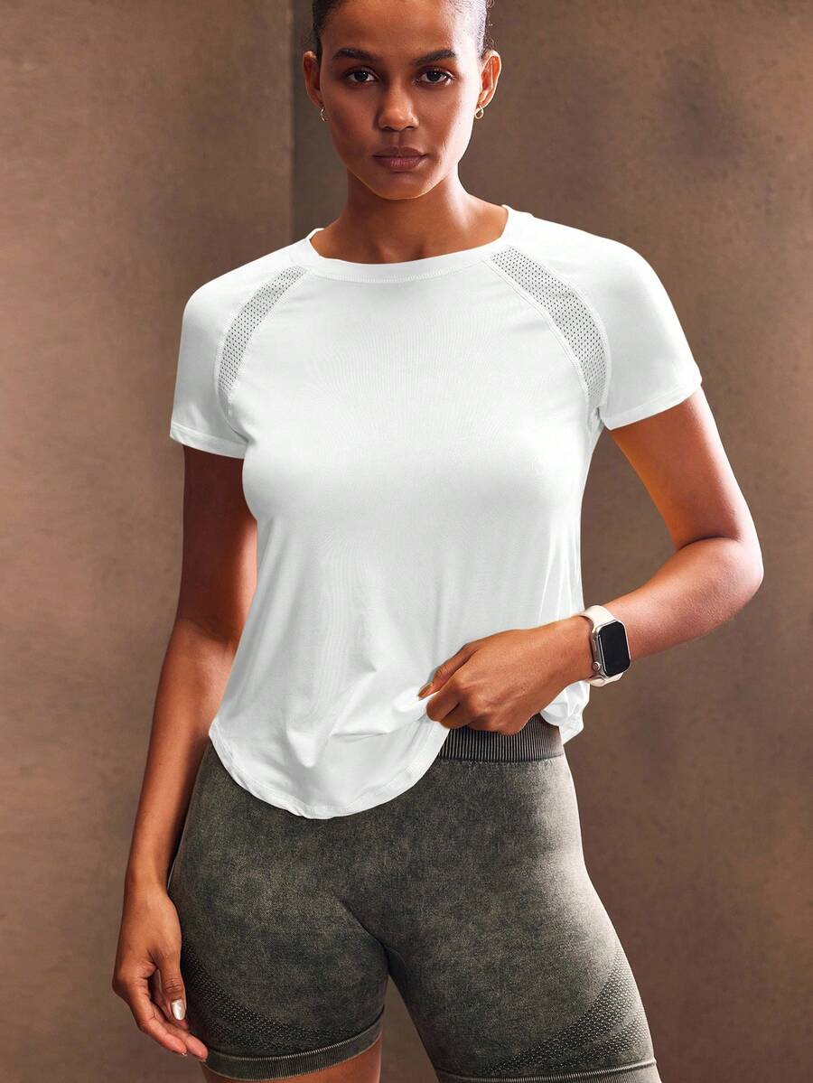 Powerista Camiseta Deportiva De Manga Raglán Con Inserciones De Malla - Blanco - Ver 1