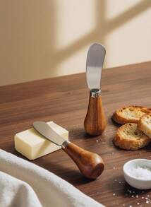 Cirelle 1pc/3pcs/6pcs Upright Butter/Cheese Knives With Wooden Handles,Rama Kitchen Essentials, Natural Log Style , Family Dining, Party Use, Afternoon Tea Use, Kitchen Use, Kitchen Supplies, High-End Restaurants Supplies