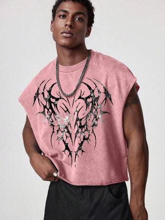 Men's Gothic Print Round Neck Cropped Vest