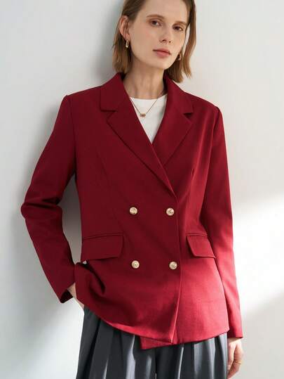 Airaco Women's Solid Color Minimalist Daily Wear Double-Breasted Long Sleeve Blazer