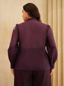 Anewsta Plus Size Women's Ruffled Collar Lace 3D Flower Blouse, Suitable For Christmas, New Year Party, Spring & Autumn - Purple - View 2