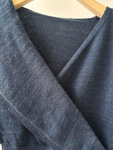 Franclia كنزة صوفية صوفية قصيرة للنساء ذوات الحجم الكبير، بياقة متقاطعة رسمية، أكمام طويلة، لون أزرق داكن، بتصميم بسيط وأزرار معدنية مزيفة، مناسبة للخريف والشتاء - أزرق بحري - مشاهدة 3