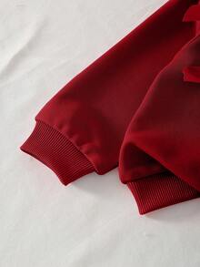 SHEIN 2pcs/Set Toddler Girls' Casual Cute Bowknot Round Neck Raglan Sleeve Sweatshirt And Elastic Waist Loose Straight Leg Jeans Pants, Back To School Outfit, Suitable For Spring, Autumn - Burgundy - View 5