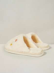 Cuccoo Women's Floral Embroidered Plush Casual Warm House Slippers For Christmas - White - View 4