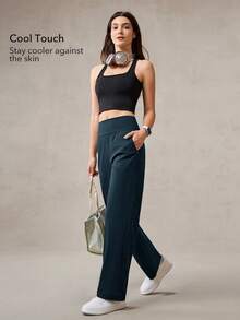 OutZeal 女士凉感弹力高腰直筒绿色运动裤日常休闲 - 綠色 - 查看 2