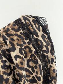 SHEIN Unity 性感豹纹蕾丝拼接紧身吊带裙，适合派对穿着 - 棕色 - 查看 5