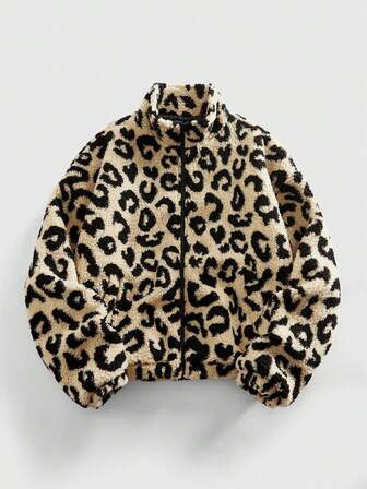Street Life Chaqueta casual de felpa con estampado de leopardo para hombre, otoño/invierno