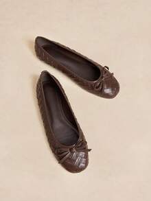 Rosivie 舒适简约圆头杏色女式平底鞋 - 咖啡棕 - 查看 2