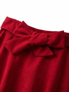 GlowEve CURVE Chân váy chữ A thắt nơ màu trơn cỡ lớn dành cho nữ, dáng suông, cạp cao, lãng mạn và thanh lịch - Đỏ - Xem 4