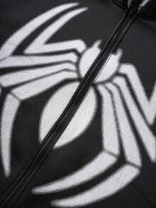 ROMWE MEN Street Life Men's Autumn/Winter Fashion Spider Web Print Thermal Lined Hoodie Sweatshirt - Black - View 6