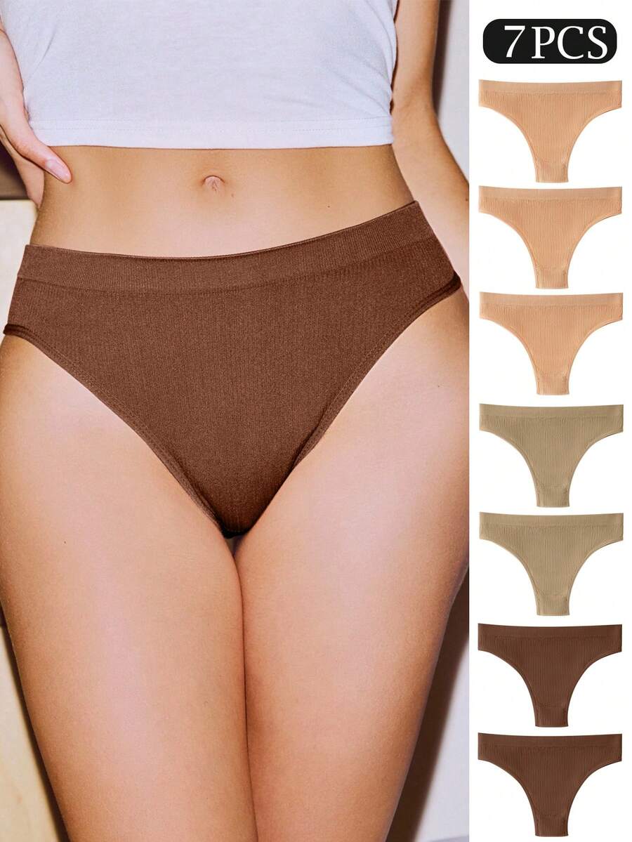 Lowkey Lull 7pcs/Pack Women's Solid Color Elastic Waist Seamless Briefs - Multicolor - View 1