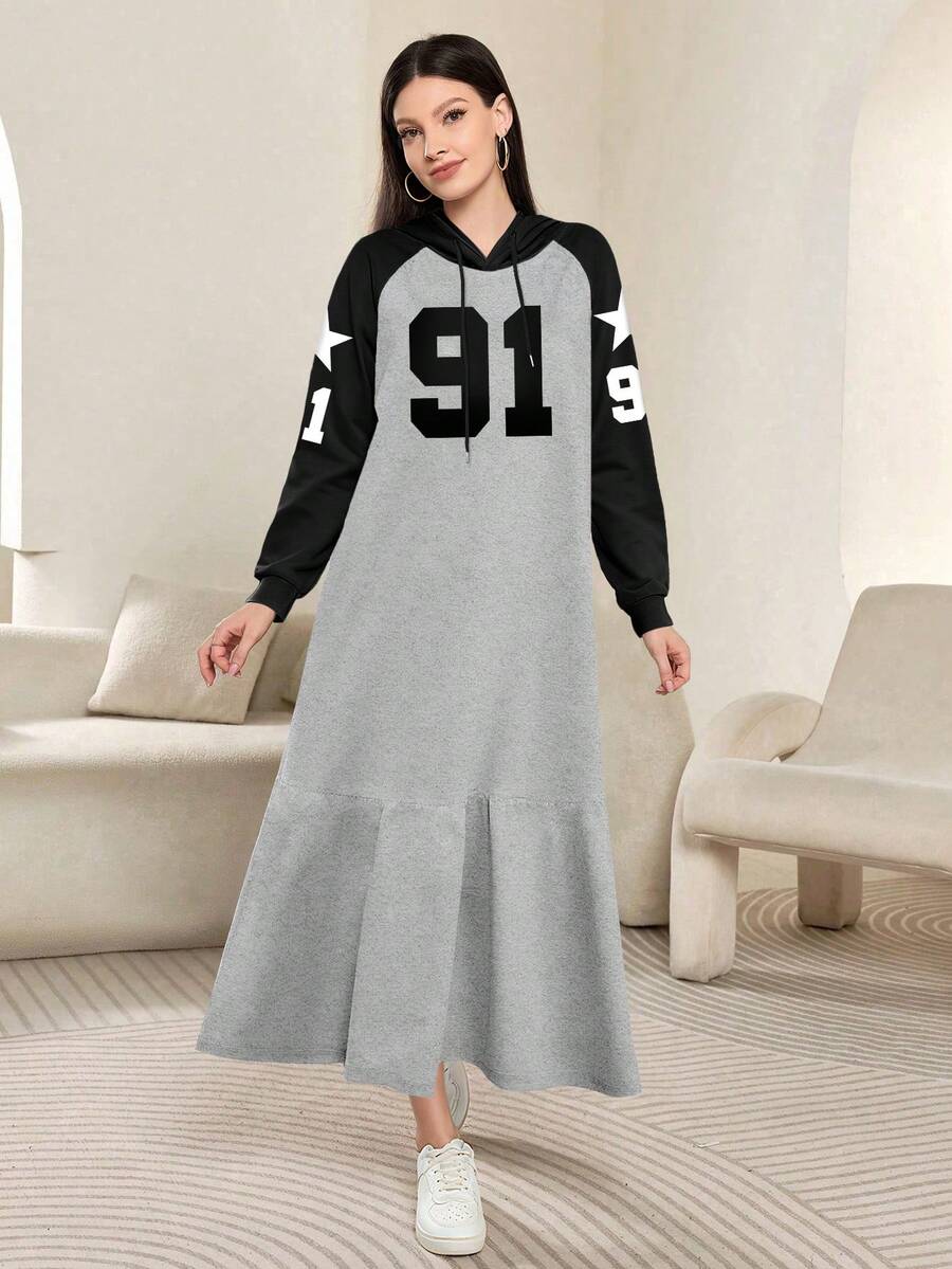 Modelyn 91 Star Print Fashion Raglan Sleeve Long Sleeve Women's Maxi Dress, Spring/Autumn - Multicolor - View 1