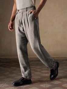 AKNOTIC Business Casual 男士梭织休闲宽松直筒裤，时尚日常穿着 - 杏色 - 查看 4