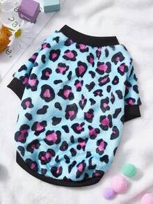 PETSIN 1 Piece Of Rose Red Leopard Print Flannel Pet Thick Blue Flannel Warm Pet Clothing - Blue - View 4