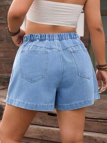 EMERY ROSE Plus Size Women Western Wear Casual Simple Denim Shorts - Light Wash - View 2