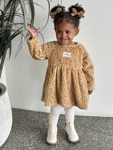 SHEIN Baby Girls' Fashionable Cute Leopard Print Dress,Christmas Family Gathering - Pink - View 4