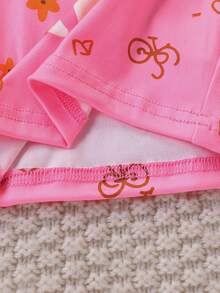 2pcs Girls Cute Cat & Heart Glow-In-The-Dark Print Snug Fit Pajama Set, Long Sleeve Top And Pants