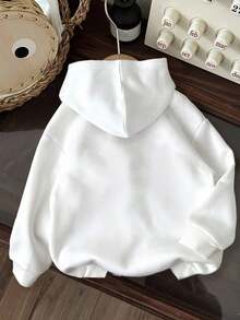 Young Girl' Hooded Fleece Sweatshirt With Ribbed Cuffs - White - View 2