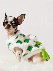 PETSIN 1 Ropa de otoño/invierno para mascotas, perros y gatos, suministros para mascotas, divertido perro pequeño y mediano con estampado a cuadros verdes (de doble capa) y diseño de osito de peluche de dibujos animados