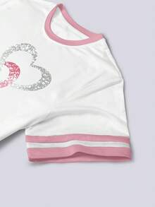 Resyla Camiseta holgada de mujer con estampado de corazón, contraste de color y cuello redondo - Multicolor - Ver 4