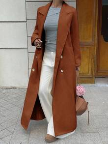 Flirla Beige Woolen Coat, High-End European And American Elegant British Style Fashion Korean Design Women Long Jacket, Autumn/Winter - Rust Brown - View 1