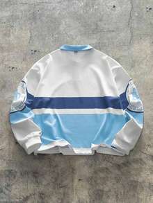 EASEVO Áo polo dài tay dệt kim phối màu dáng rộng dành cho nam cỡ lớn, in số. - Nhiều màu - Xem 2