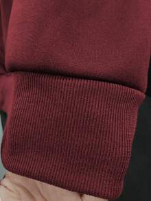 Rina Fox 女士宽松半拉链字母印花卫衣，带保暖内衬 - 酒紅色 - 查看 8